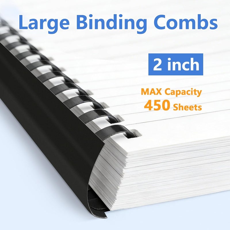 HOUYEE Store 2 Inch Plastic Binding Comb 19 Ring, 450 Sheet Capacity, Letter Size Black Comb Binding Spines (10 Pack) - Image 4